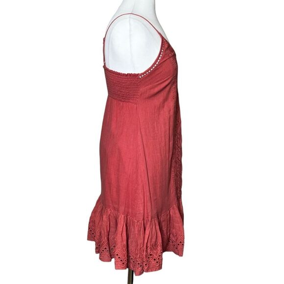 HOUSE of Harlow 1960 Flounce Hem Eyelet A-Line Midi Sundress Salmon Pink NWT - Picture 2 of 5